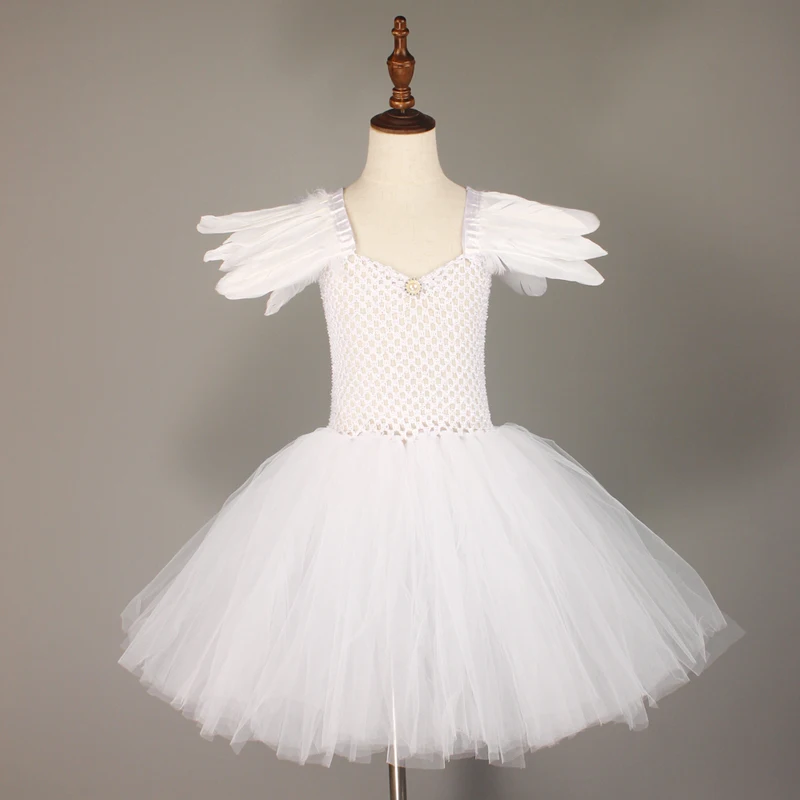 Girls White Heavenly Angel Tutu Dress with Halo & Sequin Angel Wings Back Children Halloween Fancy Dress Up Christmas Costume (4)