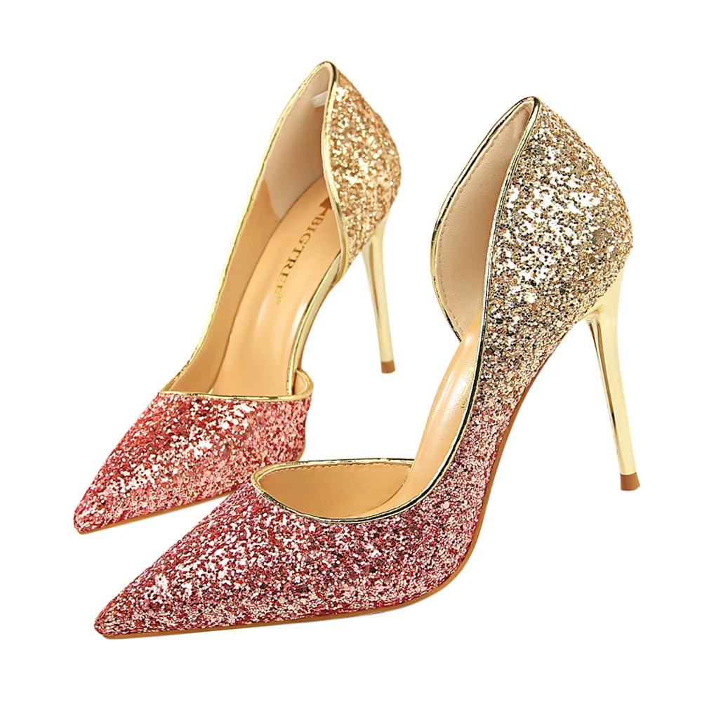 

2020 Woman 9cm Glitter High Heels Sequins Scarpins Pumps Female Silver Gold Escarpins Lady Party Wedding Scarpins Talons Shoes