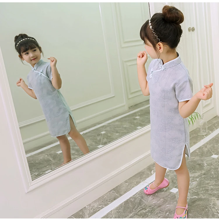 Cheongsam платье с цветочным узором для девочек праздничные летние платья китайское платье Qipao для маленьких девочек Халат