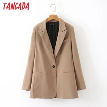 Tangada женский модный однотонный блейзер с карманом на одной пуговице,, осенне-зимний офисный Женский блейзер для работы, костюм, верхняя одежда QB20