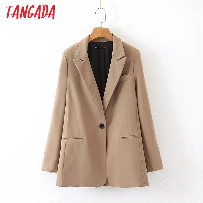 Comprare Tangada solido di modo delle donne tasca della giacca pulsanti di one 2019 atumn inverno office lady di lavoro del vestito della giacca sportiva outwear QB20
