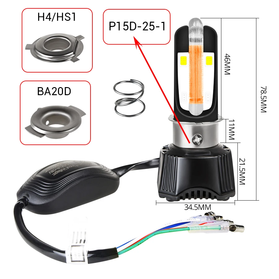 Двухсторонний H4 led rcycle DLR 6500K 40W Hs1 P15d PA20D Светодиодная лампа 4400LM 10 бусин красный