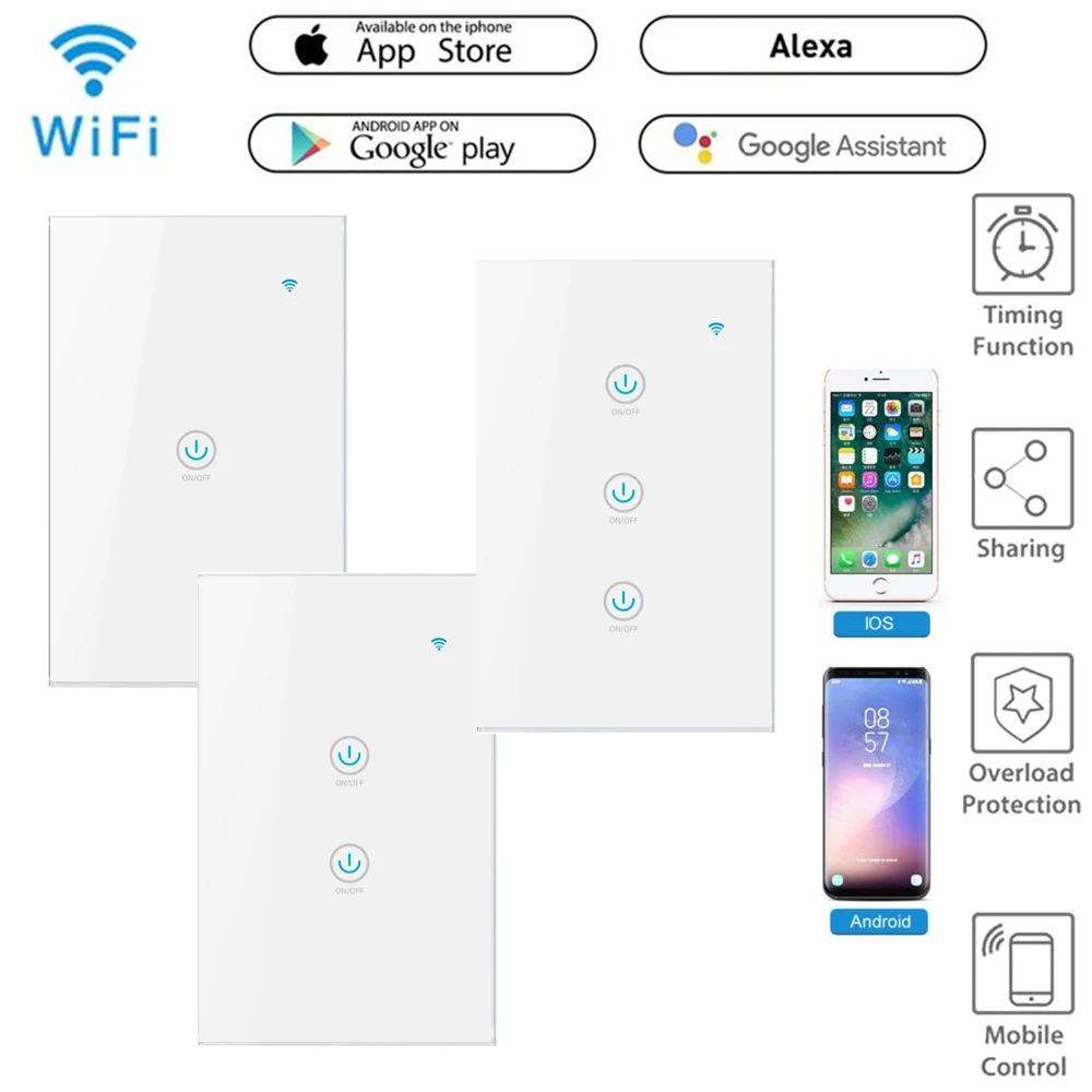 Сенсорный переключатель ELEOPARD Tuya US/Smart Life/ewelink NL тип 1/2/3 кнопочный 1 канал Wi-Fi для Google