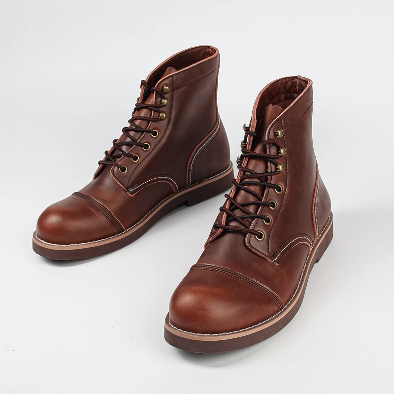 Casual Men Shoes Handmade Spring Dress Ankle Boots Vintage Tooling Wings Cow Leather Motorcycle Boots