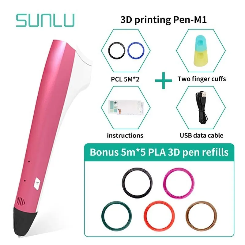 SUNLU Exploit низкотемпературная 3D печатная ручка детская Scribble волшебная ручка красный цвет подарок для девочек DIY ремесло 3d принтер Ручка
