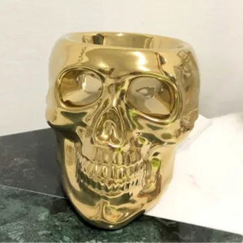

NORDIC GOLDEN CERAMIC SKULL ORNAMENTS SILVER SKULL CANDLE HOLDER HOME DECOR HALLOWEEN BAR KTV DECORATION A1693