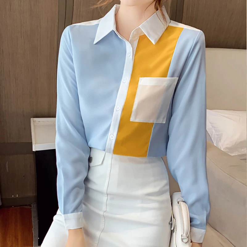 

Chiffon Blouse 2020 Fashion Autumn Long Sleeve Turn Down Collar Office Lady Shirts Casual Button Loose Blouses Blusas Femininas