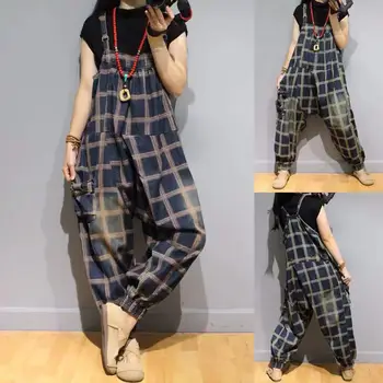 

Lady New Personality Loose Jumpsuit Women Plaid Denim Jumpsuit Summer 2020 Retro Distressed Rompers Womens Casual Jumpsuit