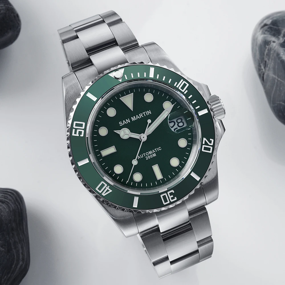 Ceny San Martin Diver duch wody luksusowe szafirowe mężczyźni automatyczne mechaniczne zegarki ceramiczna ramka szkiełka zegarka 20Bar Luminous okno daty