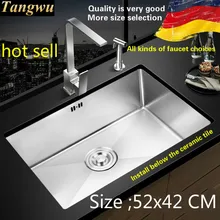 Обычная кухонная ручная раковина одинарная мойка 304 пищевой нержавеющей стали Горячая 520x420 мм