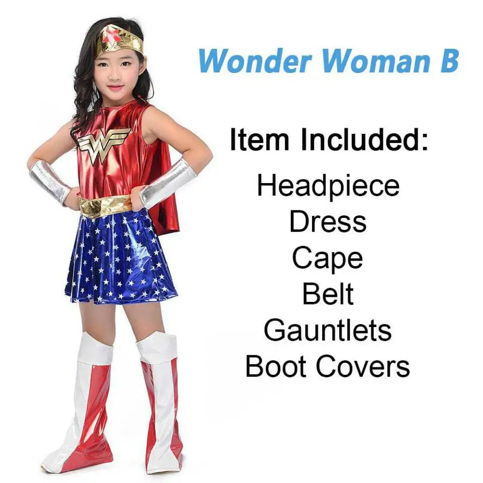 YW1-WF7 Костюм супергероев для девочек, костюм бэтгёрл, Wonder women, костюм Робина, платье Супергерл, костюм супергероя на Хэллоуин из фильма и телевизора для детей - Цвет: YW1-WF7