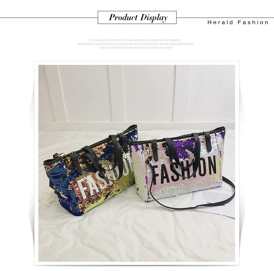 Herald модные женские сумки-тоут с блестками, Женская вместительная сумка с буквенным принтом и верхней ручкой, женские сумки, повседневные сумки-мессенджеры для девушек