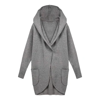 

Casual Outwear Elegant Warm Hooded Solid Loose Pullover Artificial Wool Soft With Pockets Women Coat Autumn Winter Long