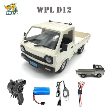 Coche de control remoto WPL D12 1/10 4WD para niños, simulación de camión de deriva cepillado, motor de escalada, coche de luz LED en carretera, juguetes para niños, regalos