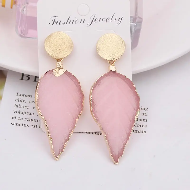 1307 pink Массивные серьги с большими зелеными, розовыми, черными золотыми листьями, серьги-капли для Женщин, Модные Винтажные геометрические Длинные металлические серьги - Окраска металла: 1307 pink