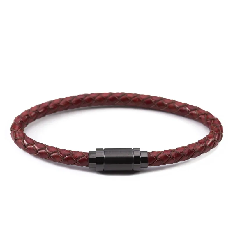 black red Louleur черного цвета из натуральной кожи плетеный кожаный браслет Для мужчин Для женщин Нержавеющая сталь Магнитная застежка мужской браслеты для щиколоток, для панков, ювелирные изделия - Окраска металла: black red
