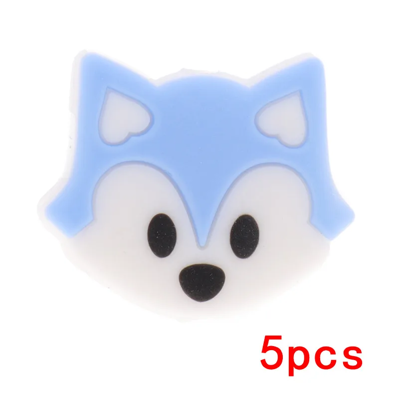 Fox-Blue Fkisbox 5pc Rodent Silicone Unicorn Baby Teether Beads Flower Mordedor BPA Free Infant Chewing Teething Necklace Bunny Cloud Fox - Цвет: Fox-Blue