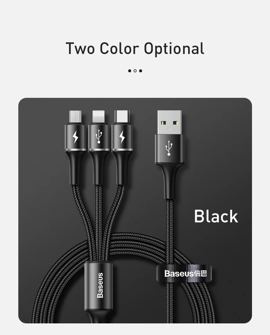 Baseus 3 в 1 USB C кабель для освещения для iPhone 11 Быстрая зарядка 2A Micro USB для Android зарядное устройство type C кабель для huawei samsung