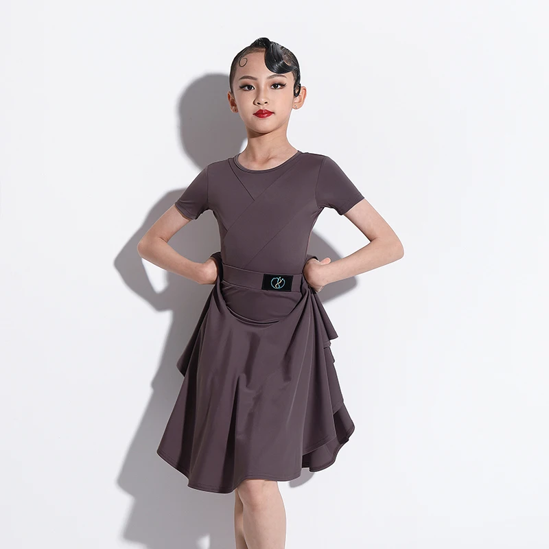 

Latin Dance Costumes Girls Short Sleeve Jumpsuit Skirt Professional Rumba Practice Clothing Ballroom Competition Dress DWY5723