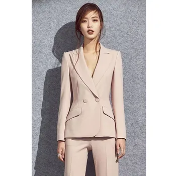 

Lady Women Suits Set 2020 Spring and Autumn Pink Peak Lapel Slim Professional 2 Piece Set Suit Women's Pantsuit Customi Made