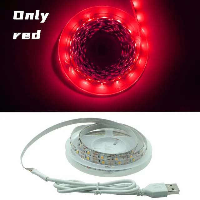 LED Strip Light RGB 2835 Flexible Lamp Tape Diode USB Cable 3 Key Control DC5V 1M 2M 3M 4M 5M Desk Screen TV Background Lighting Only red