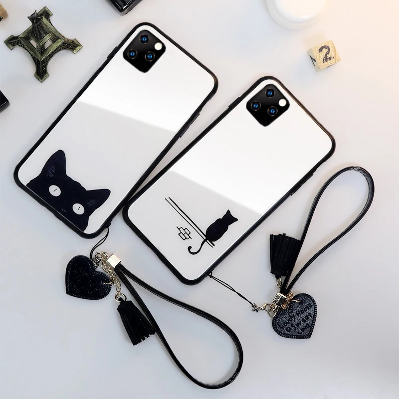 Tempered Glass Case For iphone 11 Pro Max XR XS X 10 Cute Cat Hard Cover 7 8 6s 6 s Plus iphone11 XSMax Cases | Мобильные телефоны