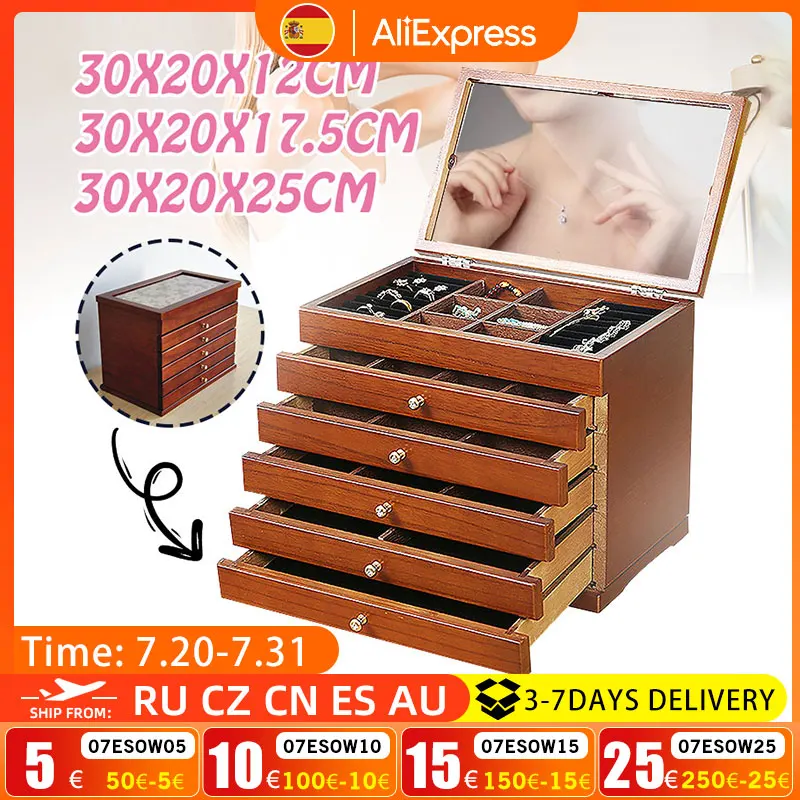 6 Tier Wooden Jewelry Box Hollow/Mirror Jewelry Display Box Ring Storage Box Multi-Purpose Gift Box Vintage Storage Cabinet Top 1