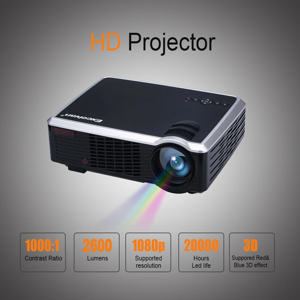 Excelvan светодиодный HD проектор 2600 люмен 1080P 33-02 кинотеатр ПК/ноутбук AV/VGA/HDMI/USB вход 5 ''TFT ЖК-дисплей проектор