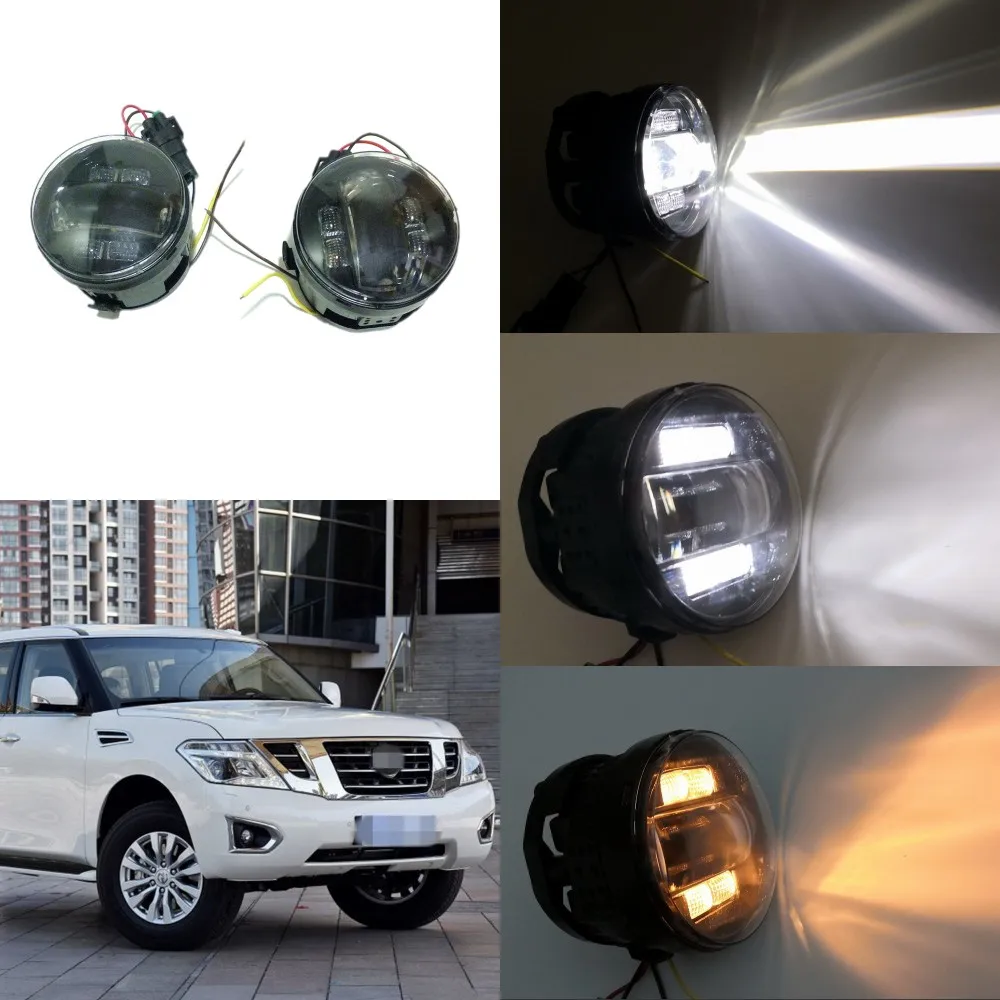 

July King 6000k 3000LM LED Fog Lamp Case for Nissan Patrol 2011-2019, 20W Lens Fog Lamp + 6W White DRL+ 4W Yellow Turn Signals