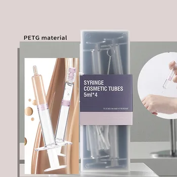 

4pcs/set Silica Gel Travel Bottling 5ml Syringe Type Airless Bottle Cosmetic Lotion Bottle Boxed Reusable Small and Convenient