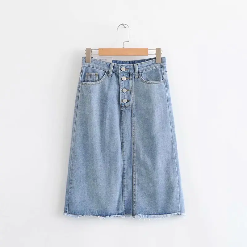 

Korean-style WOMEN'S Wear 2019 Spring New Style Mid-length High-waisted si li kou Flash Cowboy Skirt