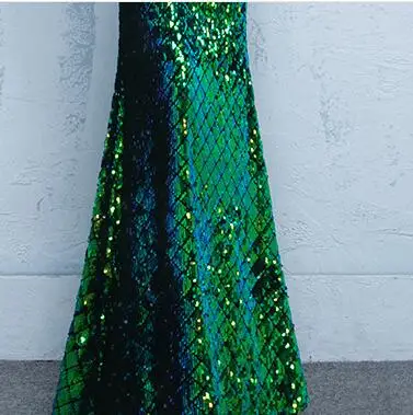 Вечернее платье, сексуальное, v-образный вырез, без рукавов, robe De Soiree, шикарные, с блестками, вечерние платья, Новое Элегантное Длинное платье русалки, официальное платье F302 - Цвет: Зеленый