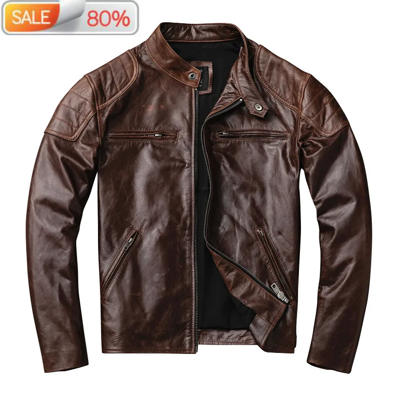 

Genuine Men Real Goatskin Leather Coat Biker Motorcycle Jacket Vintage Spring Autumn Deri Ceket 2020 906 B24113