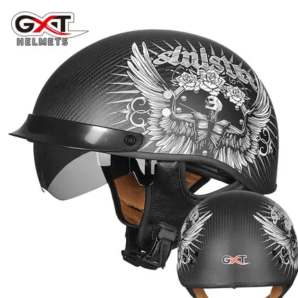 

GXT Carbon Fiber Retro Motorcycle Helmet Crash Moto Helmet Vintage Scooter Half Face Helmet Biker Motorbike Helmet With Visor