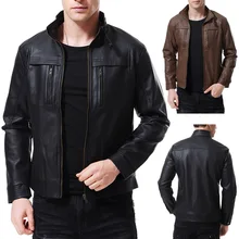 Осенне-зимнее Новое Стильное мужское кожаное пальто из искусственной кожи, кожаное пальто с воротником-стойкой, мужская кожаная куртка, пальто D134