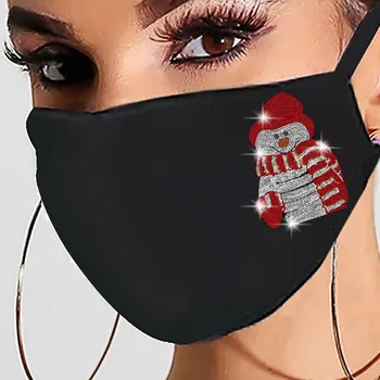 

Crystals Rhinestone Christmas Face Mask Fashion Adult Shining Black Face Cover Breathable Fabric Mouth Mask Mascarillas Navidad