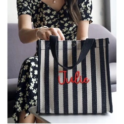 Customizable Tote Canvas Bag Embroidered Name One-Shoulder Handbag Simple Versatile Large Capacity Bag