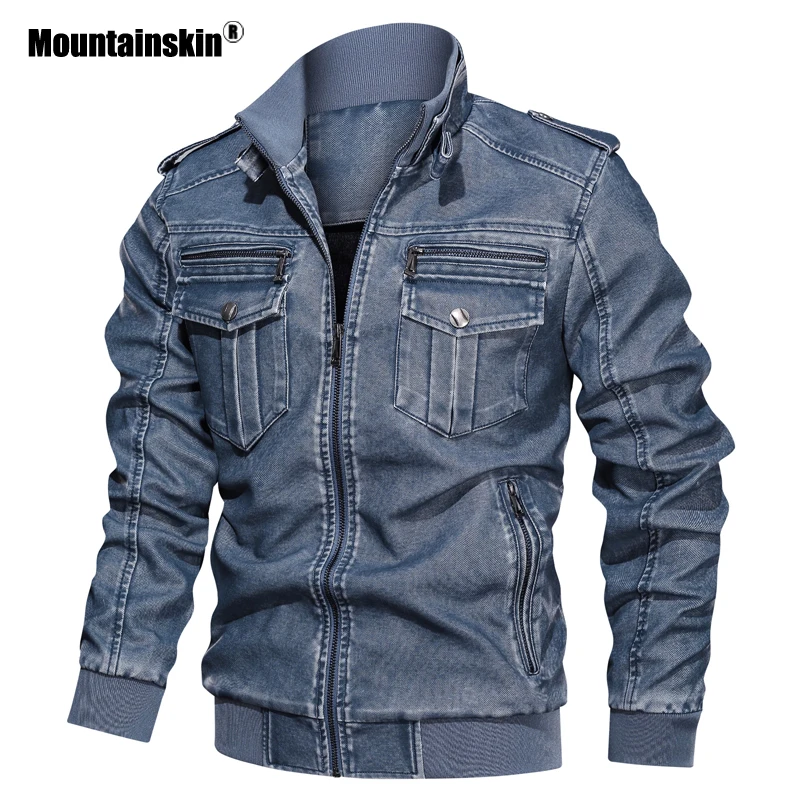 Mountainskin, новинка, кожаная мужская куртка, зима-осень, Мужская мотоциклетная куртка, ветрозащитная верхняя одежда, мужская брендовая одежда, L~ 6XL, SA789