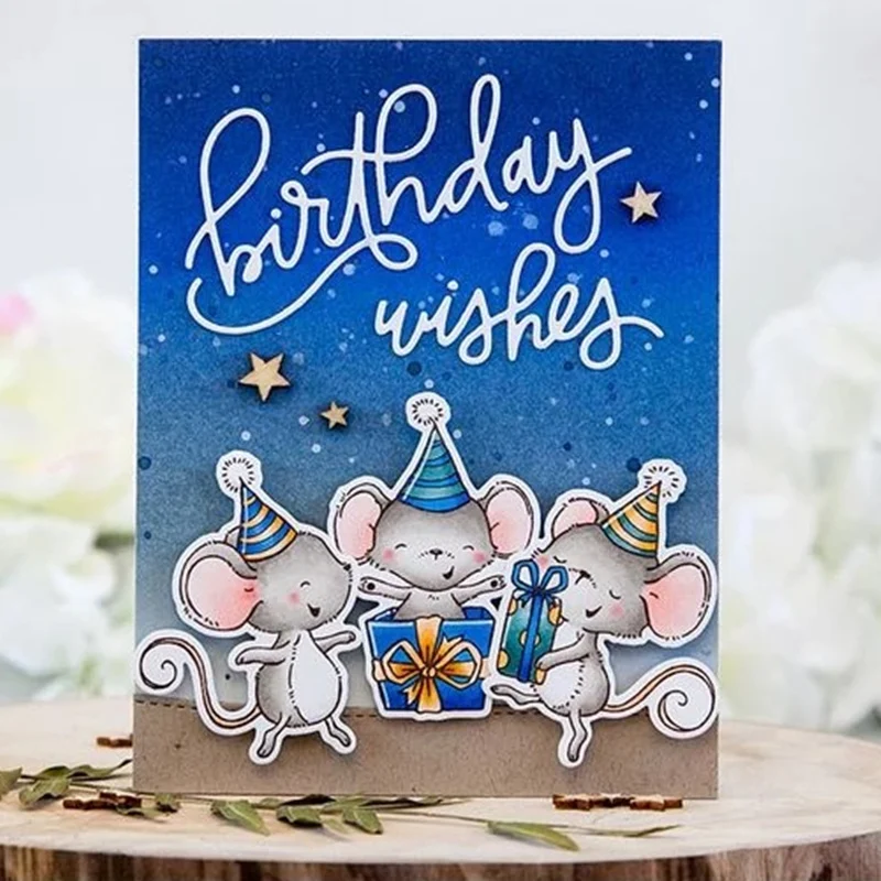 

2019 DIY New Metal Cutting Die and Scrapbooking For Paper Making Mice Time to Celebrate Mouse Embossing Frame Card Stamp Set