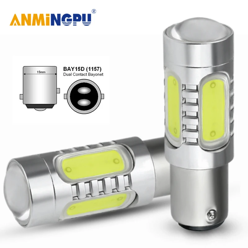 

ANMINGPU 2PCS Signal Lamp Bay15d 1157 Led COB Chips P21/5W Auto DRL Lamp Brake Light Car Tail Bulbs Red/White/Amber Yellow 12V