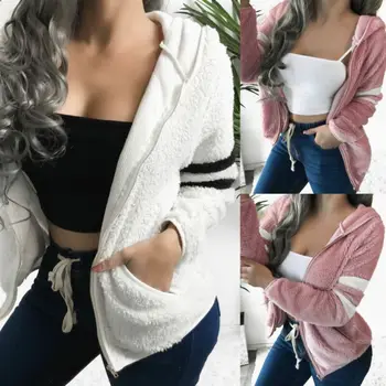 

Plus Size Women Autumn Winter Warm Long Sleeve Hooded Soft Fleece Jacket Ladies Casual Coats Cardigans Outwear 2019 New