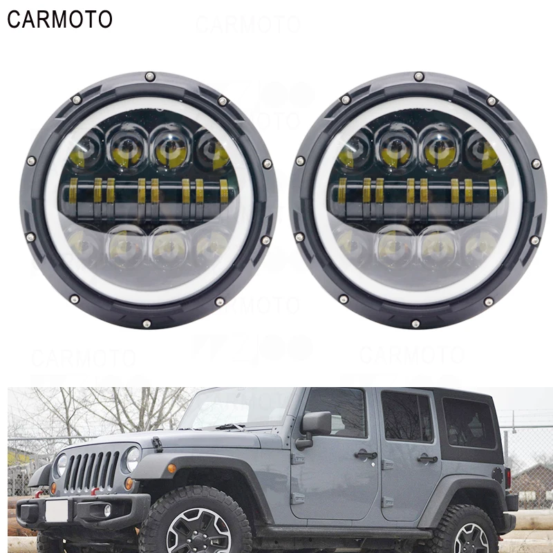 2x7 ''круглая светодиодная фара для Unlimited Rubicon uaz4x4 Land Rover Hummer Suzuki Samurai Nissan ToyotaFJ Mazda