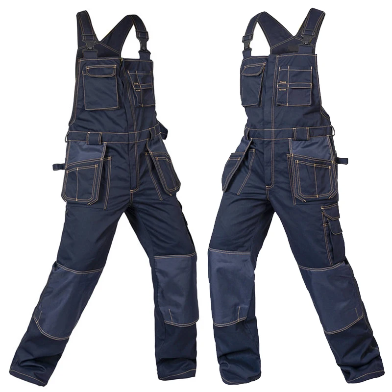 Workwear Overalls Work Bib and Brace Overall Pants Trousers Garage Dungarees Multi Pocket Work Mechanic Overalls with Knee Pads