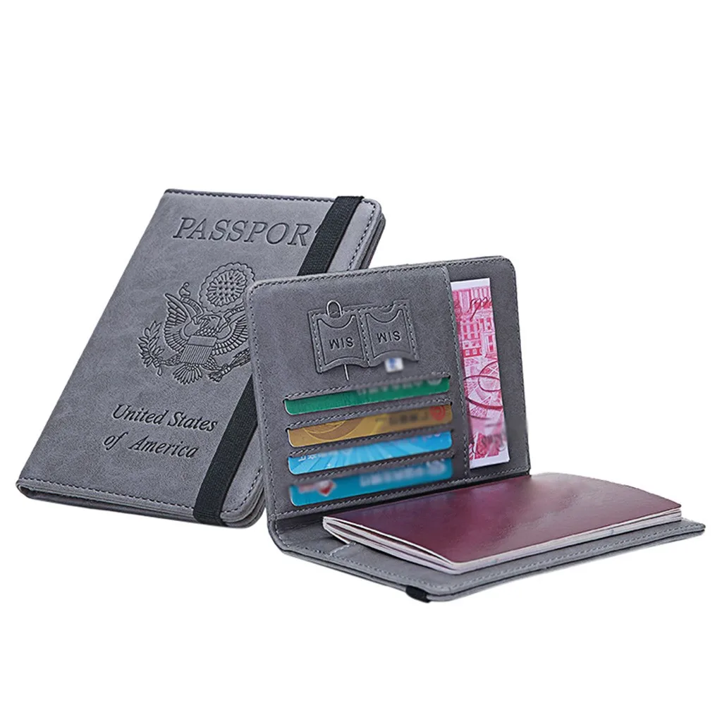 Ретро стиль из искусственной кожи нейтральный многоцелевой дорожный кошелек для паспорта трехкратный органайзер для документов Многоцветный выбор# T - Цвет: Gray