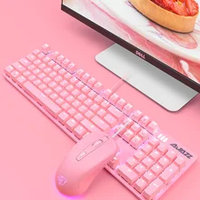 Ajazz милый розовый Эргономичный с подсветкой USB проводной механический Keybaord и мышь набор поддержка макро драйвер черный синий, коричневый, красная ось
