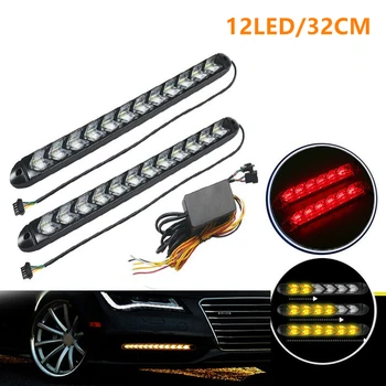 

2x 12LED LED DRL Daytime Running Strip Light Sequential Flowing Turn Signal Red LED Light Strip Car Day Running Light
