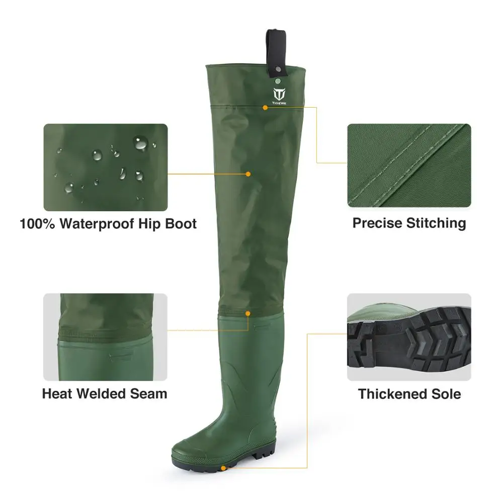 TideWe Lightweight 2-Ply PVC/Nylon Fly Fishing Hip Waders Hip Boots Hunting Boots for Men and Women