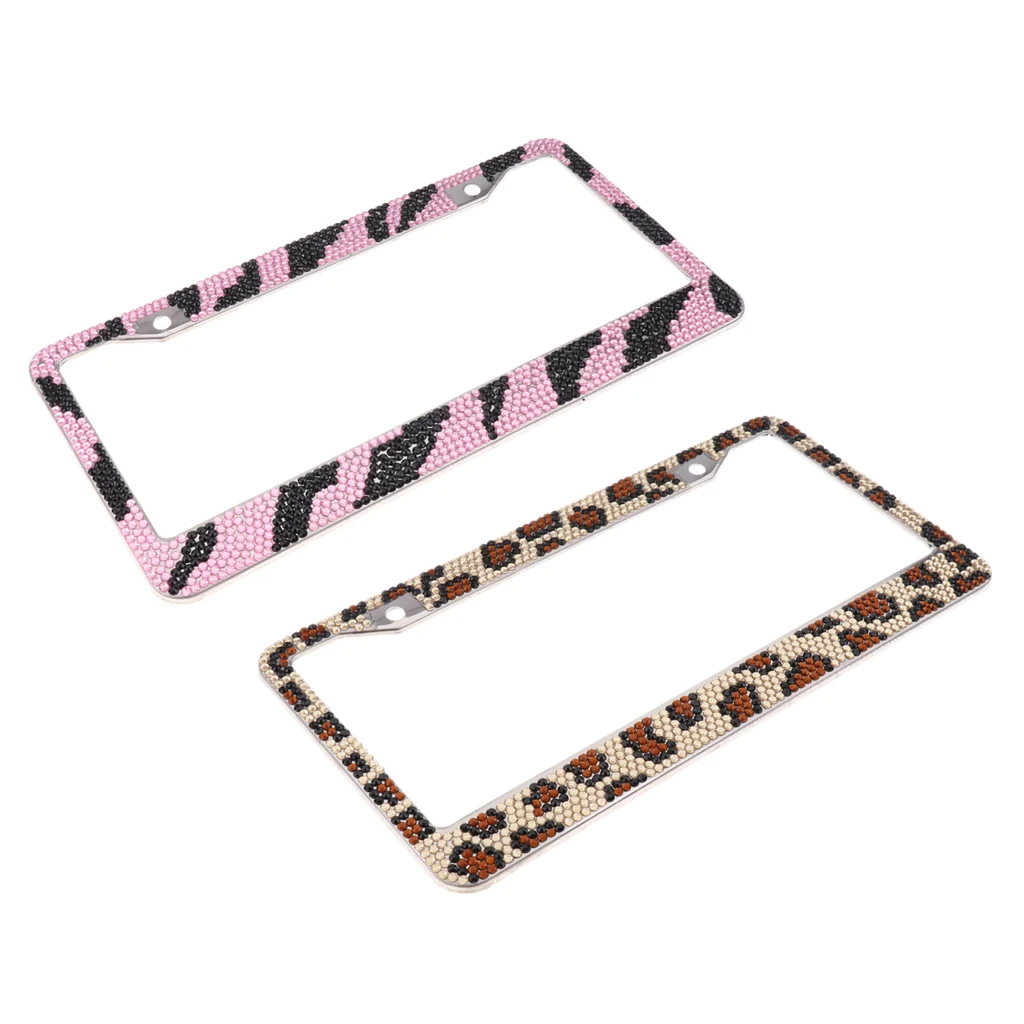 High Quality Crystal Leopard Cheetah Bling Metal License Plate Frame