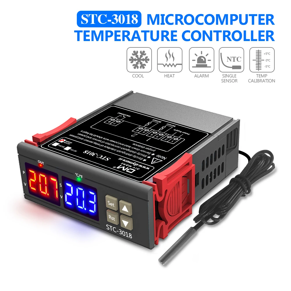 STC-3018 AC 110V-220V Digital Temperature Controller Thermostat Thermometer Indoor Outdoor Calibration Red Blue LED | Инструменты