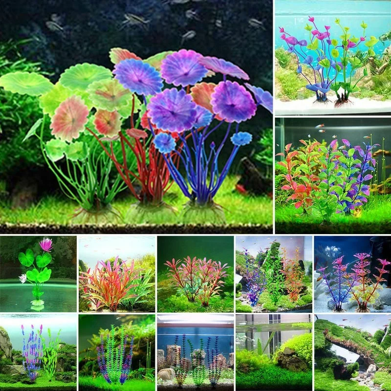 Decoración de hierba para acuario, adorno de hierbas de agua, plantas de plástico, pecera, accesorios de decoración, 5-12CM, 1 ud.